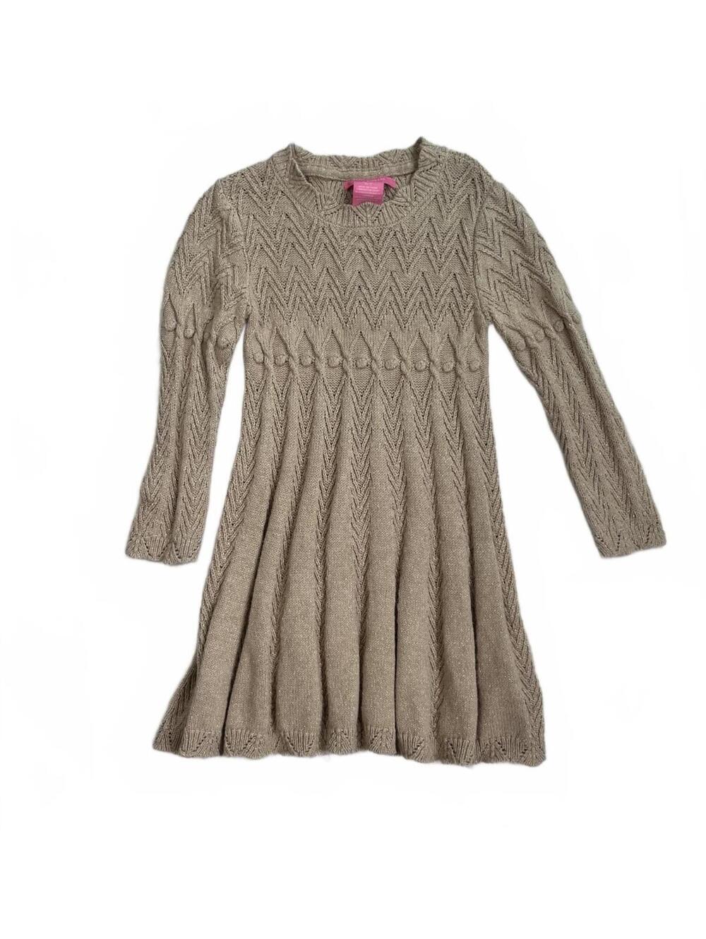 Isaac Mizrahi Girls Oatmeal Gold Cable Knit  Long Sleeve Sweater Dress Size 3T